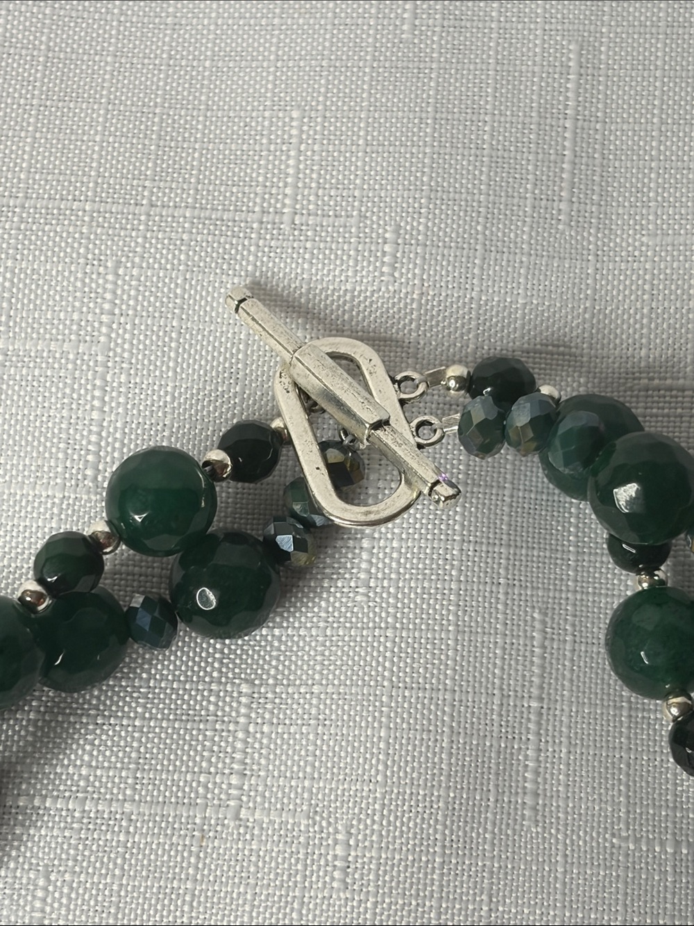 Emerald Faceted Bead Torsade Necklace w/Crystals - Picture 5 of 6